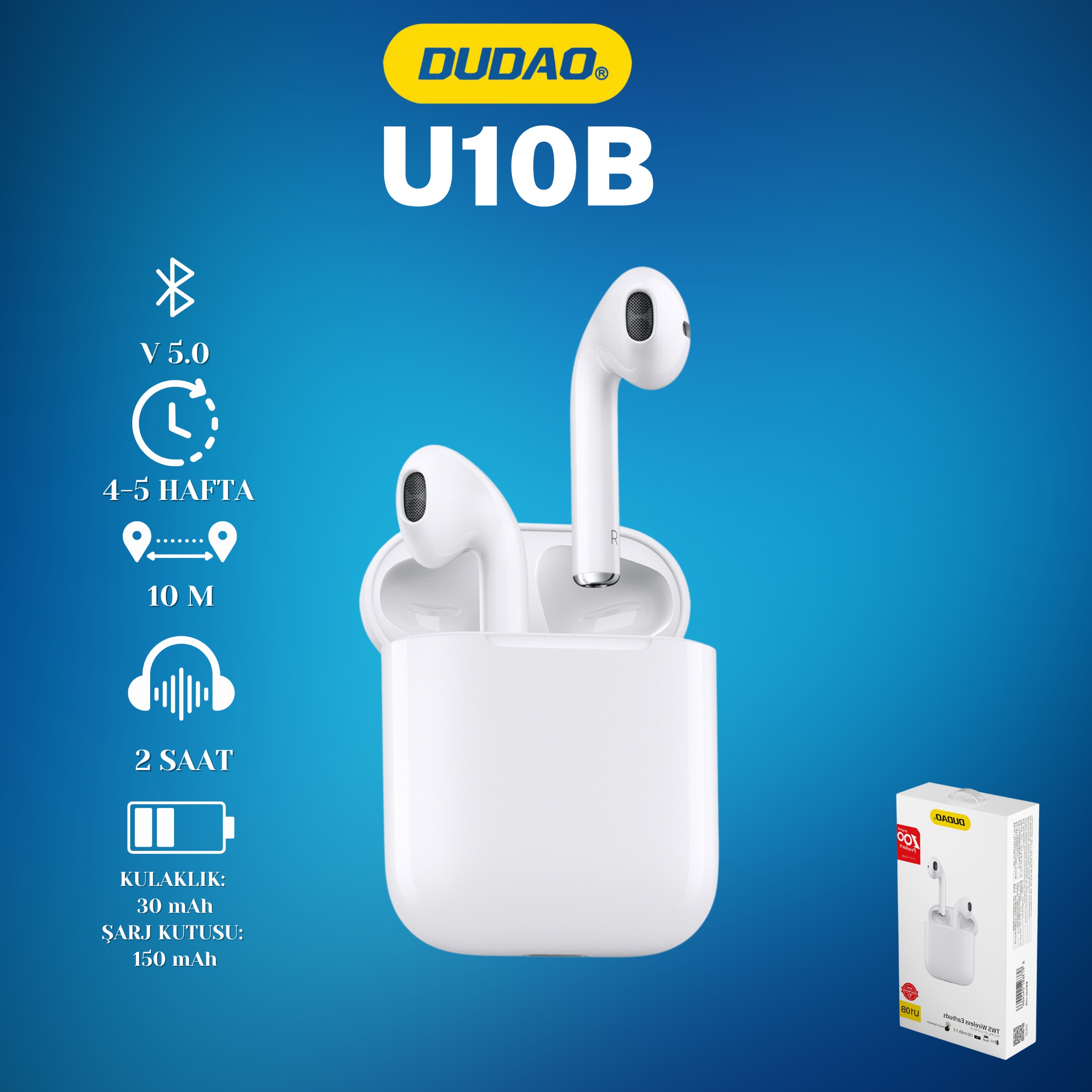 Dudao U10B Kablosuz Bluetooth Kulaklık – Dokunmatik Kontrol & Akıllı Asistan Desteği